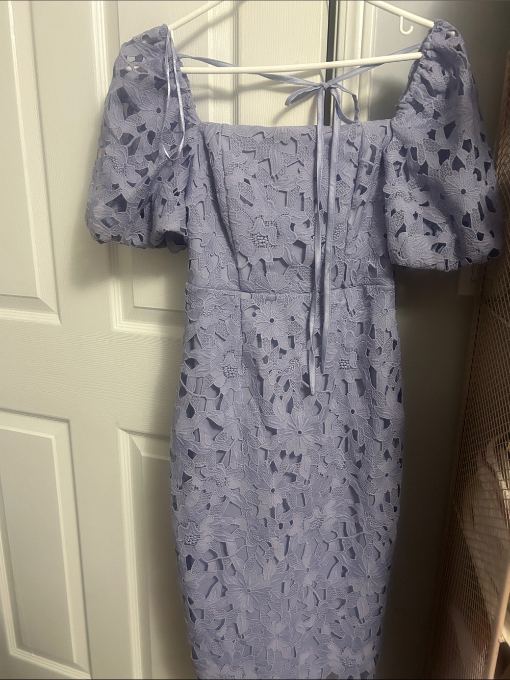 Lipsy Lilac Lace Puff-Sleeve Midi Dress